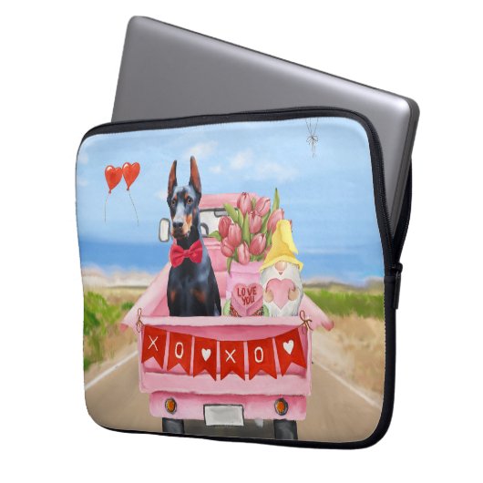 Doberman Dog Valentine's Day Lkw Herz Laptopschutzhülle (Vorderseite Links)