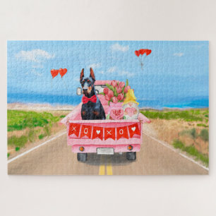 Doberman Dog Valentine's Day Lkw Herz Puzzle