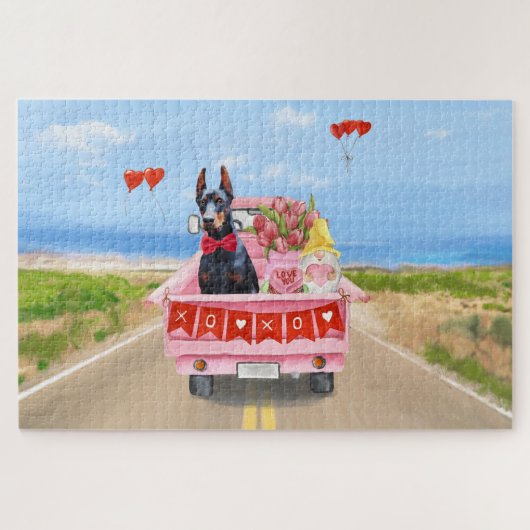 Doberman Dog Valentine's Day Lkw Herz Puzzle (Horizontal)
