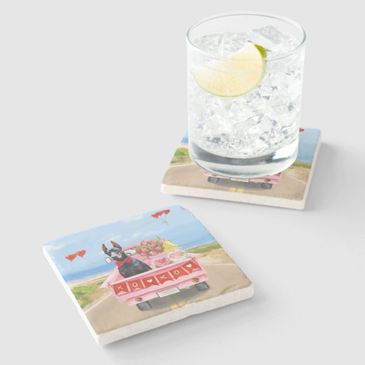 Doberman Dog Valentine's Day Lkw Herz Steinuntersetzer (Seitenansicht)