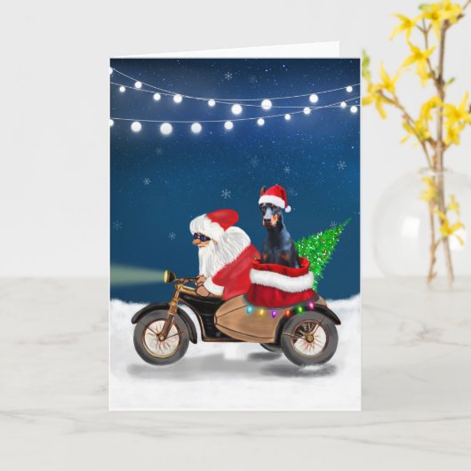 Doberman Dog Weihnachtsmann Karte (Gelbe Blume)