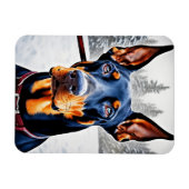Doberman Dog Winter Impressionist und Hyperrealism Magnet (Horizontal)