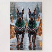 Doberman Dogs Christmas Snow Holiday Puzzle (Vertikal)
