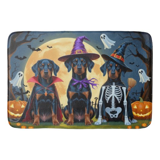 Doberman Dogs Pumpkin Halloween Funny Badematte (Vorderseite)