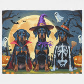 Doberman Dogs Pumpkin Halloween Funny Fleecedecke (Vorderseite (Horizontal))