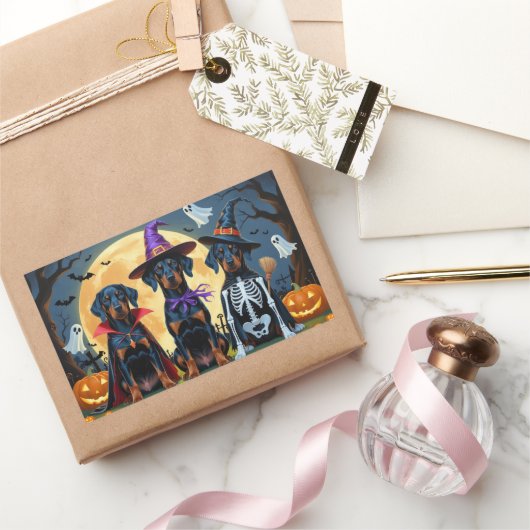 Doberman Dogs Pumpkin Halloween Funny Rechteckiger Aufkleber (Schenken)
