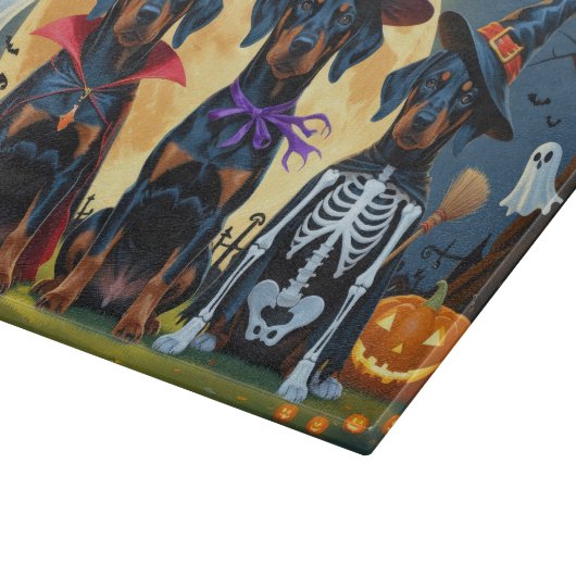 Doberman Dogs Pumpkin Halloween Funny Schneidebrett (Ecke)