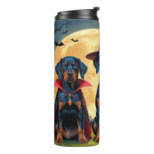 Doberman Dogs Pumpkin Halloween Funny Thermosbecher (Nach links gedreht)