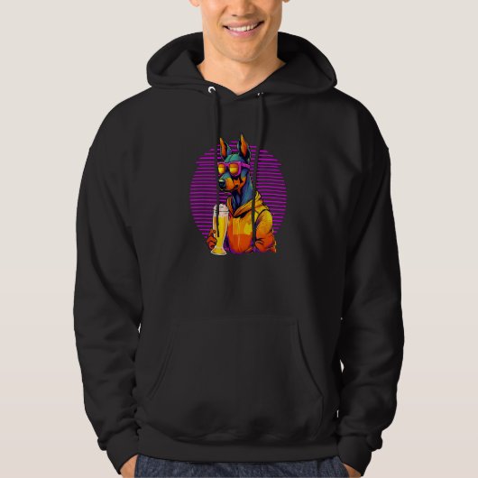 Doberman Drinking Beer For Mom Dad Dobie Hoodie (Vorderseite)
