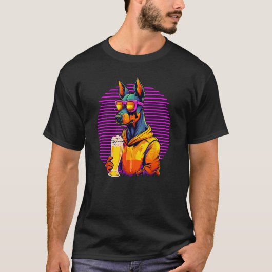 Doberman Drinking Beer For Mom Dad Dobie T-Shirt (Vorderseite)