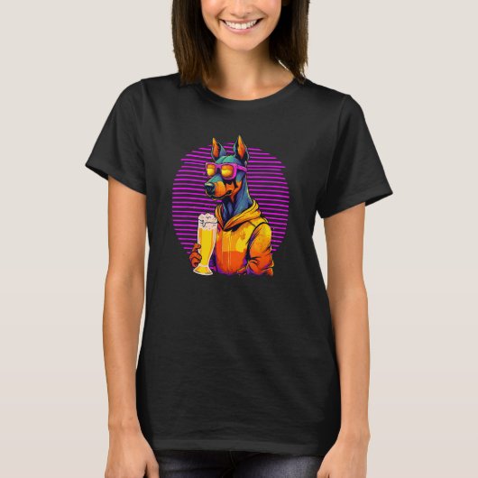 Doberman Drinking Beer For Mom Dad Dobie T-Shirt (Vorderseite)