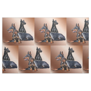 Doberman Family Hund Brei Fabric Stoff