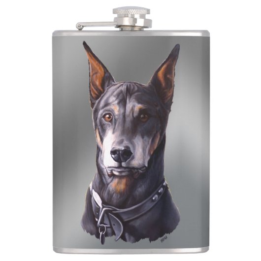 Doberman Flask Personalize Doberman Pinscher Flask Flachmann (Vorderseite)
