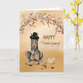 Doberman Funny Pilgrim Hat Erntedank Karte (Gelbe Blume)