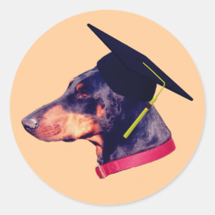 Doberman Graduate Cap Funny Runder Aufkleber