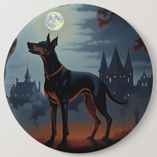 Doberman Halloween Beängstigend Button (Vorderseite)