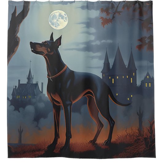 Doberman Halloween Beängstigend Duschvorhang (Vorderseite)