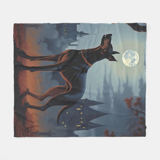 Doberman Halloween Beängstigend Fleecedecke (Vorderseite (Horizontal))