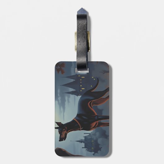 Doberman Halloween Beängstigend Gepäckanhänger (Rückseite vertikal)