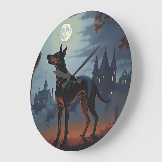 Doberman Halloween Beängstigend Große Wanduhr (Winkel)
