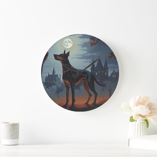 Doberman Halloween Beängstigend Große Wanduhr (Zuhause)