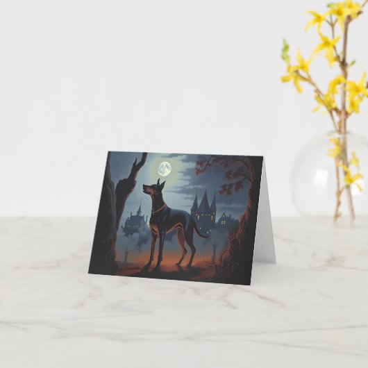 Doberman Halloween Beängstigend Karte (Gelbe Blume)
