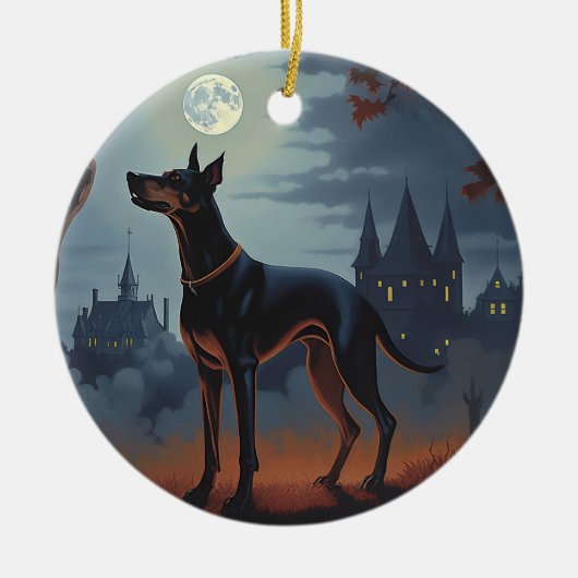 Doberman Halloween Beängstigend Keramik Ornament (Vorne)