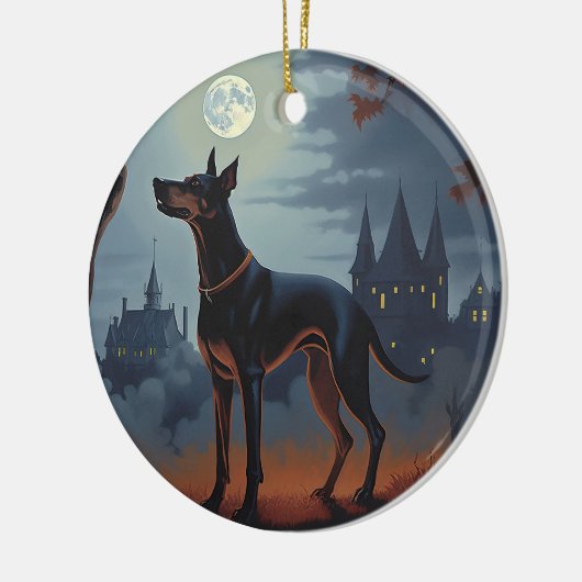 Doberman Halloween Beängstigend Keramik Ornament (Links)