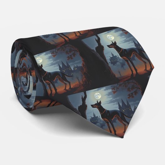 Doberman Halloween Beängstigend Krawatte (Gerollt)