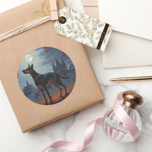 Doberman Halloween Beängstigend Runder Aufkleber (Schenken)