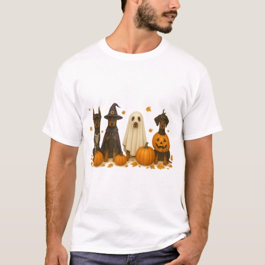 Doberman Halloween Fall Hunde Pumpkin Ghosts T-Shirt (Vorderseite)