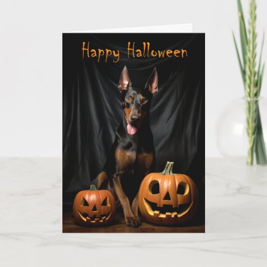 Doberman Halloween Karte (Vorderseite)