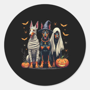 Doberman Halloween Kostume Mummy Witch Ghost Runder Aufkleber