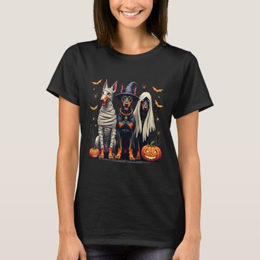 Doberman Halloween Kostume Mummy Witch Ghost T-Shirt (Vorderseite)