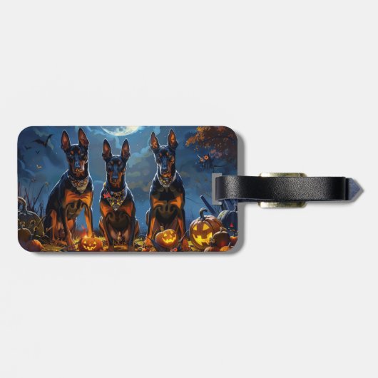 Doberman Halloween Spooky Gepäckanhänger (Rückseite horizontal)