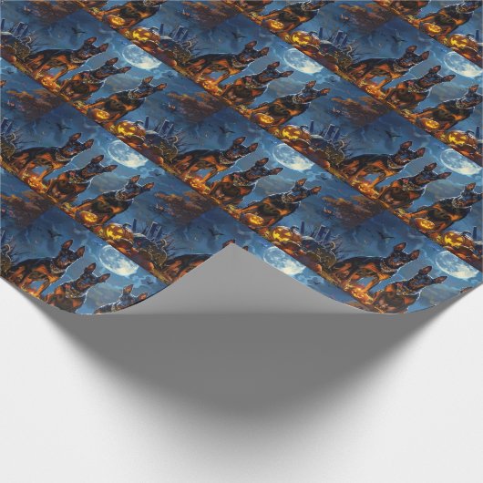 Doberman Halloween Spooky Geschenkpapier (Ecke)