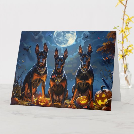 Doberman Halloween Spooky Karte (Gelbe Blume)