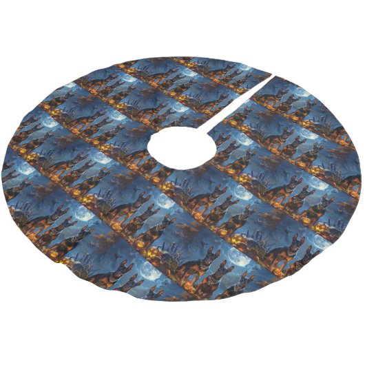 Doberman Halloween Spooky Polyester Weihnachtsbaumdecke (Schrägansicht)