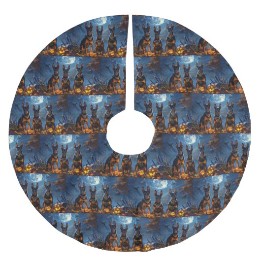 Doberman Halloween Spooky Polyester Weihnachtsbaumdecke (Vorderseite)