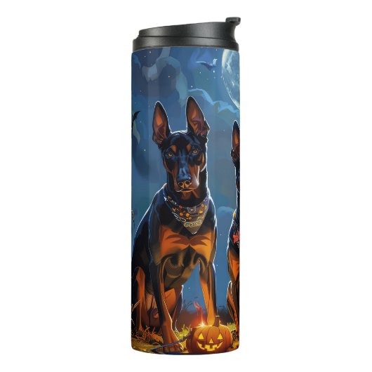 Doberman Halloween Spooky Thermosbecher (Nach links gedreht)