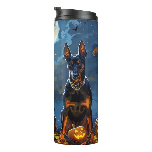Doberman Halloween Spooky Thermosbecher (Nach rechts gedreht)