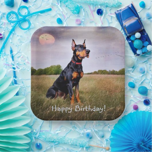 Doberman Happy Birthday Pappteller (Party)