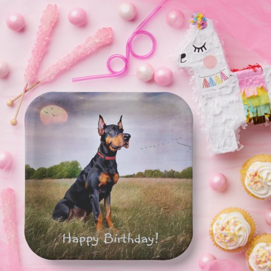 Doberman Happy Birthday Pappteller (Party)
