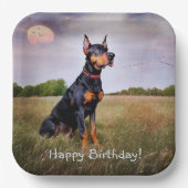Doberman Happy Birthday Pappteller (Vorderseite)
