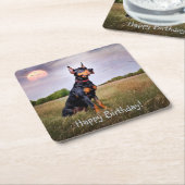 Doberman Happy Birthday Rechteckiger Pappuntersetzer (angewinkelt)