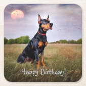 Doberman Happy Birthday Rechteckiger Pappuntersetzer (Vorderseite)