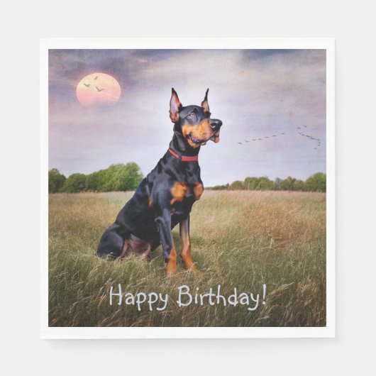 Doberman Happy Birthday Serviette (Vorderseite)