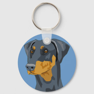 Doberman Head, blau, nicht beschnitten Schlüsselanhänger