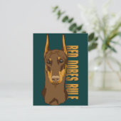 Doberman Head, Red Dobes Rule Postkarte (Stehend Vorderseite)
