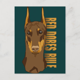 Doberman Head, Red Dobes Rule Postkarte
